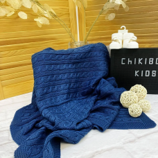 Плед в'язаний косичка Синій